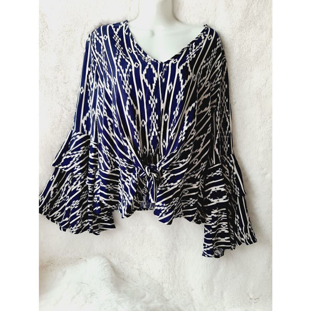 Hummingbird blue medium bell sleeve tie front  blouse